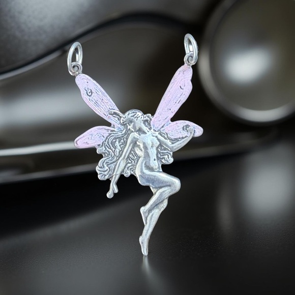 🆕 Sterling Silver Large Fairy W Pink Wings Pendant | 1.75” | 925 Stamped - Picture 2 of 11